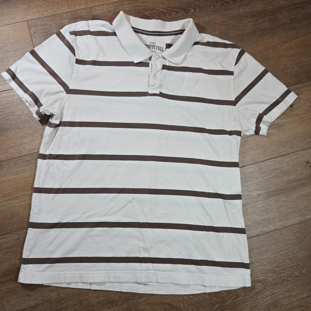 Aeropostale Polo Shirt Mens XL White Stripe Preppy Tennis Knit Collared Classic
